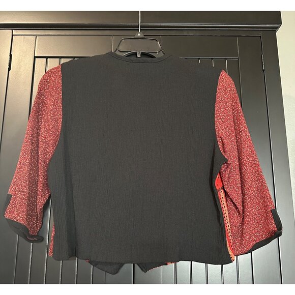 VTG Napa Valley Petites Womens Patchwork Jacket Large Red Black Boho Artsy Retro - Picture 3 of 6